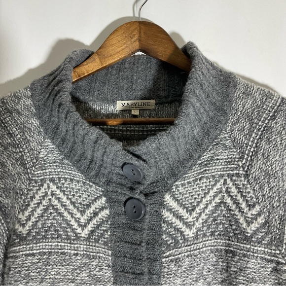 Maryline Italian Made Wool Blend Grey & White Tunic Length Button-Up Sweater LG - Picture 5 of 16